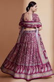 Chinon Fabric Purple Occasion Wear Digital Print Lehenga Choli.