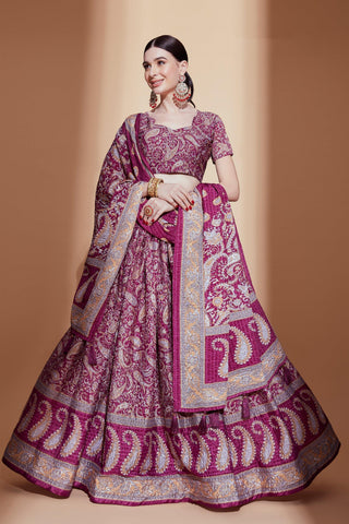 Chinon Fabric Purple Occasion Wear Digital Print Lehenga Choli.