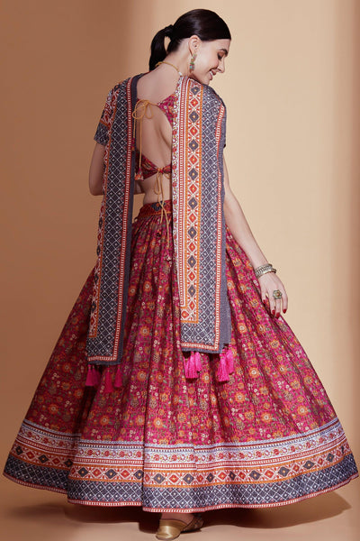 Digital Print Occasion Wear Lehenga Choli In Rani Chinon Fabric.