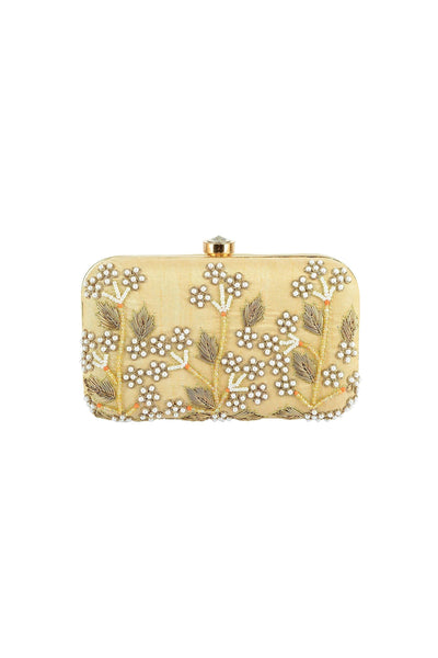 Alluring Fancy Fabric Embroidered Clutch In Cream Color.