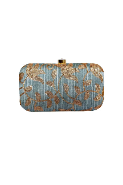 Mesmeric Light Cyan Color Party Style Clutch Purses In Fancy Fabric.