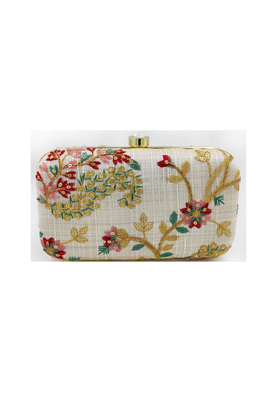 Beguiling Party Style White Color Fancy Fabric Clutch Purses.