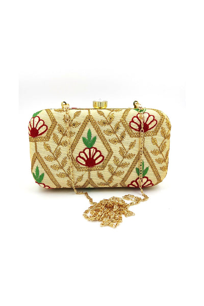 Tempting Fancy Fabric Cream Color Clutch Purses.