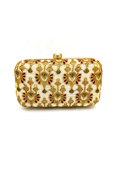 Winsome Party Style Fancy Fabric White Color Clutch Purses.