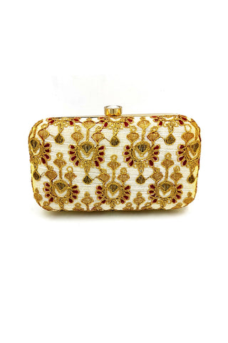 Winsome Party Style Fancy Fabric White Color Clutch Purses.