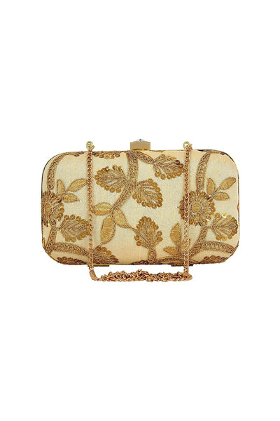 Solid Fancy Fabric Party Style Clutch Purses In Cream Color.