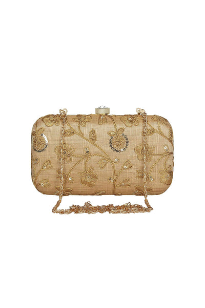 Beige Color Engaging Fancy Fabric Party Style Clutch Purses.