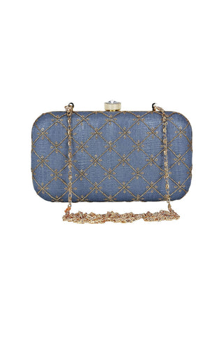 Sky Blue Color Fancy Fabric Stunning Party Style Clutch Purses.