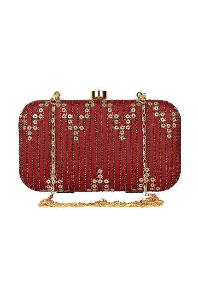 Beguiling Maroon Color Fancy Fabric Party Style Clutch Purses.
