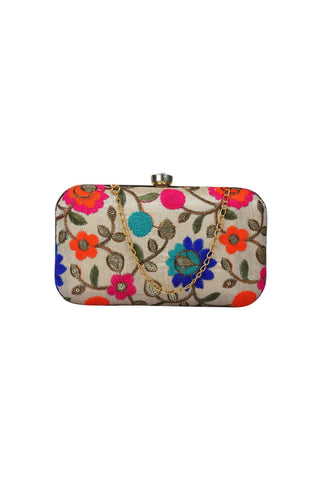 Creative Party Style Clutch Purses In Beige Color Fancy Fabric.