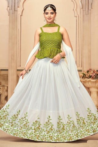 Amazing Embroidered Work On White Color Georgette Fabric Lehenga - women's fashion mart