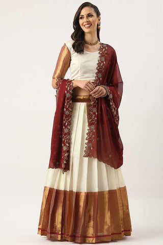 Art Silk Fabric Plain Lehenga Choli in Vibrant White Color - women's fashion mart