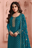 Nidhi shah Teal Color Lovely Dola Silk Salwar Suit - women's fashion mart