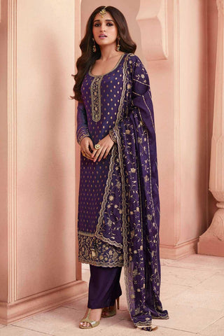 Nidhi shah Purple Color Tempting Dola Silk Salwar Suit - women's fashion mart