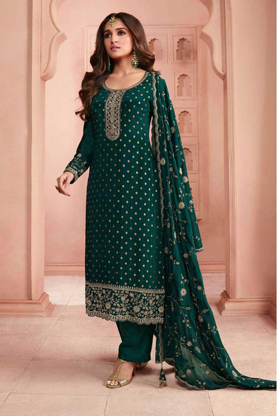 Nidhi shah Green Color Awesome Dola Silk Salwar Suit - women's fashion mart