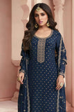 Nidhi shah Beatific Dola Silk Salwar Suit In Navy Blue Color - women's fashion mart