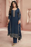 Nidhi shah Beatific Dola Silk Salwar Suit In Navy Blue Color - women's fashion mart