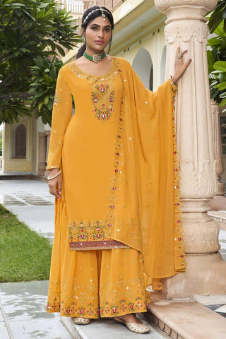 Yellow Color Inventive Sharara Suit In Georgette Fabric - women's fashion mart