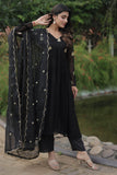 Black Color Embroidered Fancy Fabric Readymade Designer Salwar Kameez.