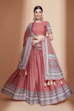 Pink Digital Print Chinon Fabric Reception Wear Lehenga Choli With Enchanting Blouse.