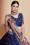 Digital Print Blue Chinon Fabric Occasion Wear Lehenga Choli.