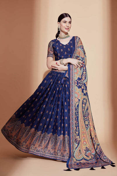 Digital Print Blue Chinon Fabric Occasion Wear Lehenga Choli.