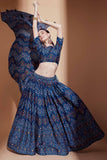 Chinon Fabric Teal Occasion Wear Digital Print Lehenga Choli.