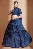 Chinon Fabric Teal Occasion Wear Digital Print Lehenga Choli.