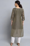 Art Silk Fabric Readymade Long Kurti In Grey Color.