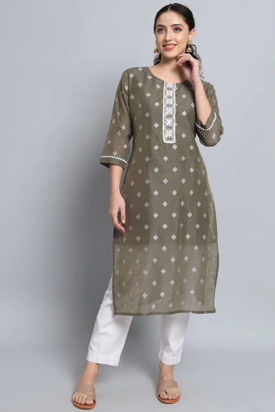 Art Silk Fabric Readymade Long Kurti In Grey Color.