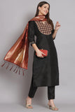 Black Color Embroidered Art Silk Fabric Readymade Designer Salwar Kameez With Banarasi Silk Dupatta.