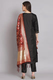 Black Color Embroidered Art Silk Fabric Readymade Designer Salwar Kameez With Banarasi Silk Dupatta.