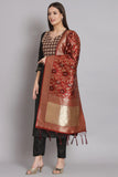 Black Color Embroidered Art Silk Fabric Readymade Designer Salwar Kameez With Banarasi Silk Dupatta.