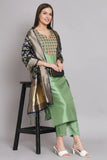 Art Silk Fabric Embroidered Sea Green Color Readymade Designer Salwar Suit With Banarasi Silk Dupatta.