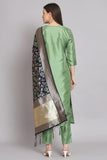 Art Silk Fabric Embroidered Sea Green Color Readymade Designer Salwar Suit With Banarasi Silk Dupatta.