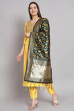 Art Silk Fabric Yellow Color Embroidered Readymade Designer Suit With Banarasi Silk Dupatta.