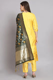 Art Silk Fabric Yellow Color Embroidered Readymade Designer Suit With Banarasi Silk Dupatta.