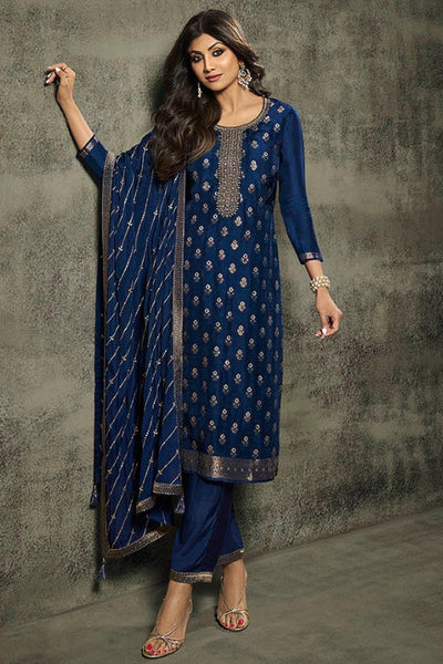 Shilpa Shetty Embroidered Jacquard Fabric Designer Straight Cut Long Salwar Kameez.