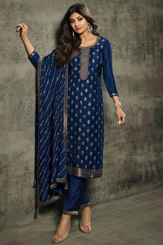 Shilpa Shetty Embroidered Jacquard Fabric Designer Straight Cut Long Salwar Kameez.
