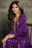 Shilpa Shetty Purple Color Embroidered Designer Straight Cut Long Salwar Suit.
