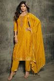 Shilpa Shetty Yellow Color Embroidered Designer Straight Cut Long Salwar Suit.