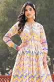 Merlot Dola Silk Fabric Off White Color Printed Readymade Gown With Dupatta.
