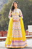 Merlot Dola Silk Fabric Off White Color Printed Readymade Gown With Dupatta.