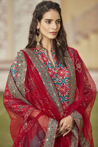 Glorious Multi Color Jacquard Function Bandhani Print Readymade Gown.