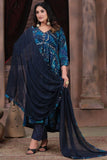 Function Wear Rayon Fabric Printed Anarkali Salwar Kameez In Blue Color.