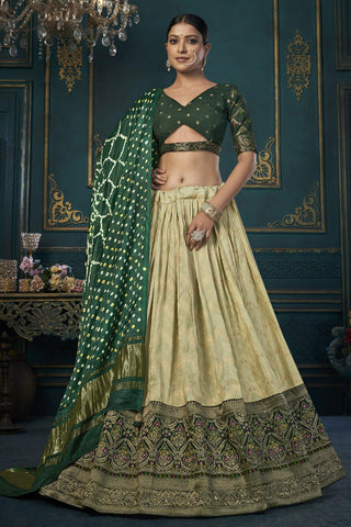 Art Silk Sea Green Color Wedding Wear 3 Piece Lehenga Choli With Weaving Work.