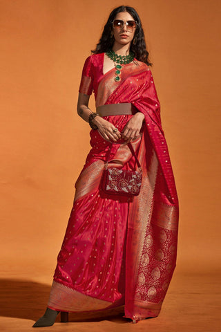 Red Color Handloom Weaving Work Saree in Satin Silk Fabric.