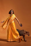 Mustard Color Satin Silk Party Wear Handloom Weaving Saree.