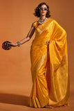 Mustard Color Satin Silk Party Wear Handloom Weaving Saree.
