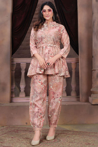 Multi Color Printed Chanderi Readymade Co-Ord Set.